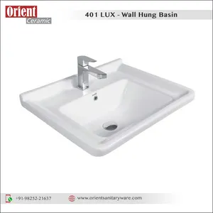 Lavabo Rectangular de cerámica blanca con forma de cuenco, para colgar en la pared, para baños, para compradores a granel