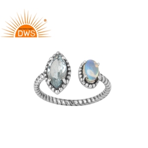 Antique Look 925 Silver Facing Women's <b>Ring</b> Wholesale Oxidized Jewelry Attractive Ethiopian <b>Opal</b> <b>Blue</b> Topaz <b>Ring</b> Jewelry - Product Image 1
