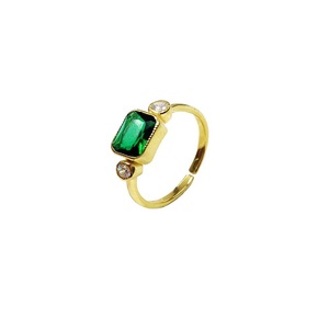 Anillo ajustable de Plata de Ley 925, piedra verde chapada en oro y topacio blanco - Product Image 1