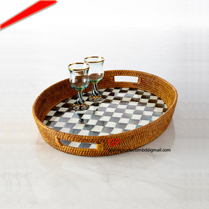 Plateau en rotin de forme ronde, design en émail décoratif, nouvelle conception 2022 - Product Image 5
