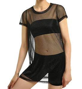 Women's Solid Pattern White Short Sleeve Oversized Mesh <b>T</b>-<b>Shirt</b> Dress Breathable <b>Neon</b> Washable Knee-Length Natural Waistline - Product Image 2