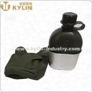 camping plastic water bottle with aluminum cup and cloth bag