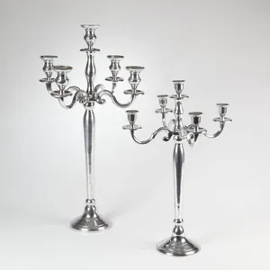 Aluminio 5 brazo candelabros centro de mesa con flores de