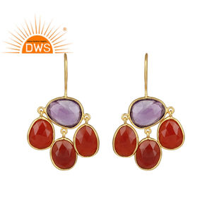 Charming Gold Plated 925 Silver Hook <b>Earrings</b> Red Carnelian Amethyst Gemstone <b>Earrings</b> Jewelry Supplier - Product Image 1