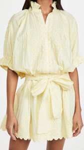 2022 nouvelles femmes Aqua bleu popeline Blouson robe brodée Ric Rac ourlet festonné élégant bohème tunique paillettes naturel pour - Product Image 6