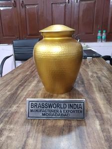 Suministros funerarios de cobre antiguo y oro, urna de cremación martillada, Brassworld, India - Product Image 3
