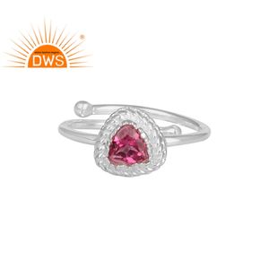 ผู้ผลิตเครื่องประดับเงินแท้แฮนด์เมดพลอยบุษราคัมสีชมพูแหวนผู้หญิงผู้ค้าส่งเครื่องประดับ - Product Image 1