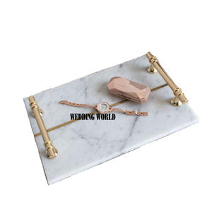 Plateau de service fait à la main de qualité supérieure, marbre blanc couleur avec poignée dorée plateau de Table fantaisie nouveau Design décoratif plateau de service - Product Image 4