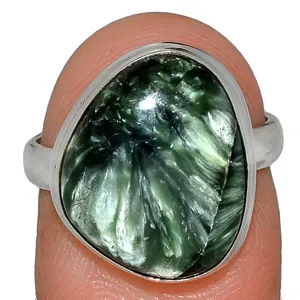 Authentic Seraphinite Stone Ring Silver Metal 925 Sterling Handcrafted Jewelry Rings Wholesale manufacturer Jaipur