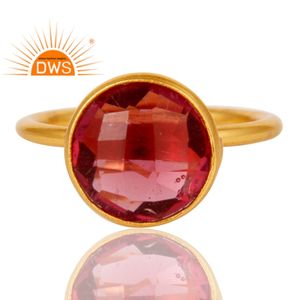 Pink Corundum Gemstone Ring 18 Karat Yellow Gold Plated Latest Fashion Silver Girls Ring Jewelry Manufacturer - Product Image 2