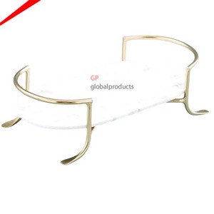 Unique Attractive Design White <b>Marble</b> Serving <b>Tray</b> with Decorative Brass Handles Kitchenware Serving <b>Tray</b> - Product Image 1