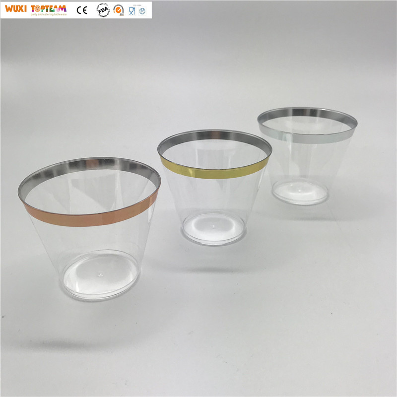 60 упаковок одноразовых пластиковых чашек 9 унций с золотым ободом