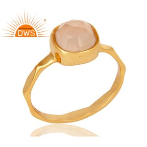 Bague à empiler en pierre calcédoine Rose, pierre précieuse, plaqué or, argent, fait à la main - Product Image 2