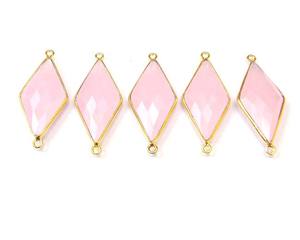 Calcédoine rose pierre précieuse naturelle lunette en argent Sterling à facettes Double caution plaqué or pour connecteur de fabrication de bijoux Boho - Product Image 2