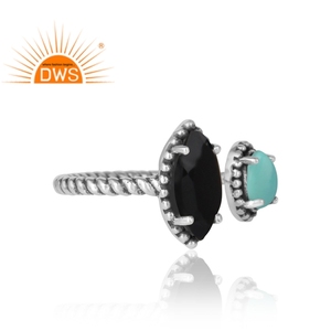 Prong Black Onyx Turquoise Gemstone Ring Oxidized Sterling Silver Ring Handmade Adjustable Ring Jewelry Manufacturer - Product Image 3