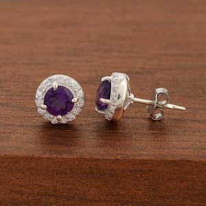 Pendientes de piedras preciosas de amatista Zirconia cúbica de alta calidad S925 tachuelas redondos de plata esterlina joyería chapada en oro para regalar - Product Image 5