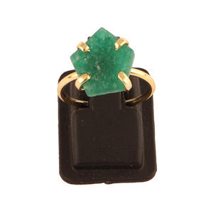 Dainty new modern <b>ring</b> pentagon shape natural raw green strawberry <b>quartz</b> <b>ring</b> 24k gold plated prong set adjustable women <b>rings</b> - Product Image 6