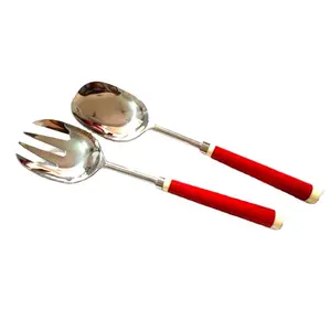 Decorative Salad Servers Red with White Ends Resin Handle Salad Serving Set Salad bar Serving Set <b>Kitchen</b> <b>Accessories</b> - Product Image 1