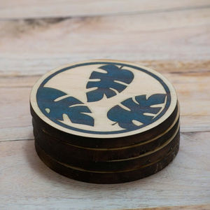 Posavasos de madera de resina, hojas tropicales - Product Image 1