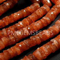 Pierre naturelle de soleil orange facettée en forme de bouton de roue, pierre lâche pour collier et bracelet perlé, 8 pouces