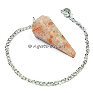 Healing polished Sunstone 6 Faceted Pendulums by online - Product Image 2