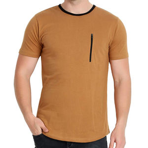 T-shirt à manches courtes en coton pour hommes Maillot respirant Couleur solide Logo personnalisé Conception de fermeture éclair latérale Prix de gros pour l'été - Product Image 1