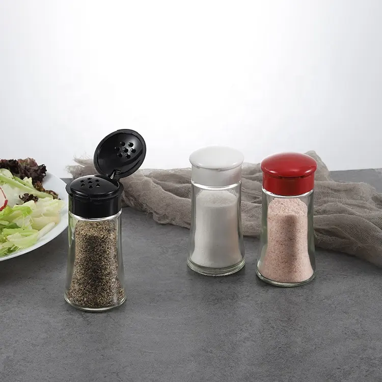 Nouvel article le plus vendu, Shaker à sel et poivre en verre multicolore de 75ml et 2 oz avec bouteille en verre et couvercle en plastique