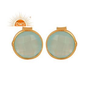 Pendientes de plata de ley 925 con gema de Calcedonia Natural, joyería para mujeres - Product Image 1