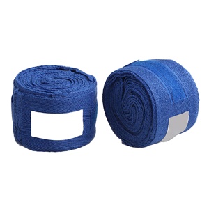 Demande client par SKT # Bandages de boxe 495, fabrication OEM à bas prix, coton bleu et nylon, protection durable et respirante - Product Image 1
