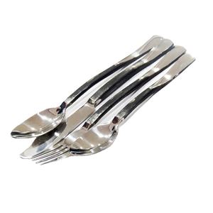 Juego de cubiertos de acero inoxidable pulido con espejo plateado con mango de metal plano Juego de cubiertos elegante - Product Image 1