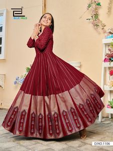 Kurti ยาวสำเร็จรูปแฟนซีพร้อมพิมพ์ฟอยล์สำหรับสวมใส่สบายในฤดูร้อนและโอกาสพิเศษสำหรับสุภาพสตรีและเด็กหญิงสไตล์ Anarkali 2023 - Product Image 2