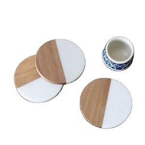 Sous-verre en pierre de marbre blanc écologique et sous-verre en bois pour la fête pour une taille personnalisée et avec emballage - Product Image 1