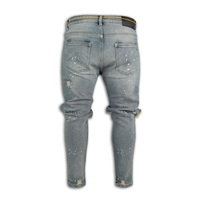 OEM jeans panjang penuh pria, jeans Denim kurus keren Slim Fit, gaya regang