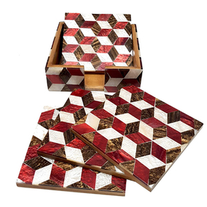 Mẹ Của Ngọc Trai Inlay Coaster Set Xương Dát Phục Vụ Đế Lót Ly Đồ Dùng Nhà Bếp Cup Bộ Đồ Ăn Handmade Nhựa Coaster Ấn Độ - Product Image 4