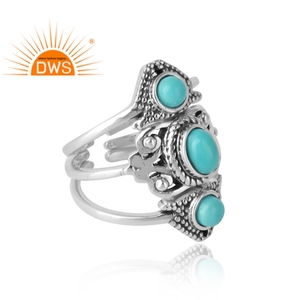 Statement Stackable Silver <b>Ring</b> Boho Design Jewelry Wholesale Arizona <b>Turquoise</b> Gemstone <b>Ring</b> Oxidized Silver Jewelry - Product Image 2