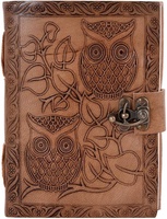 Journal vintage antique en cuir véritable avec motif de hibou, carnet de voyage rétro, papier vierge fait à la main, carnet de croquis, cadeau personnalisé