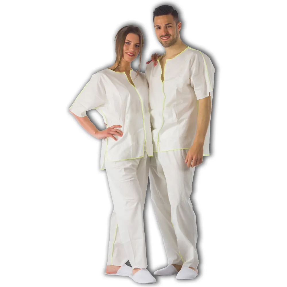 Pakaian Piyama Sekali Pakai-Seragam Scrub Perawatan Medis-Rumah Sakit Klinik Perawatan Spa Berpergian-Putih-Ukuran: M L