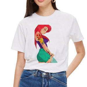 Oferta venta al por mayor las mujeres Vintage divertido chica mala nieve blanco t camisa O-cuello-historia oscura impresión Casual para mujeres - Product Image 4