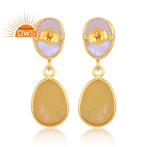 925 Sterling Silver Natural Rainbow Moon Stone et Yellow Opal Gemstone Dangle Boucle d'oreille Fabricant de bijoux - Product Image 4