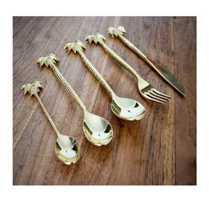 Ensemble de couverts en acier inoxydable avec poignées en forme de palmier, ensemble de couverts couleur or de qualité supérieure pour usage domestique - Product Image 5