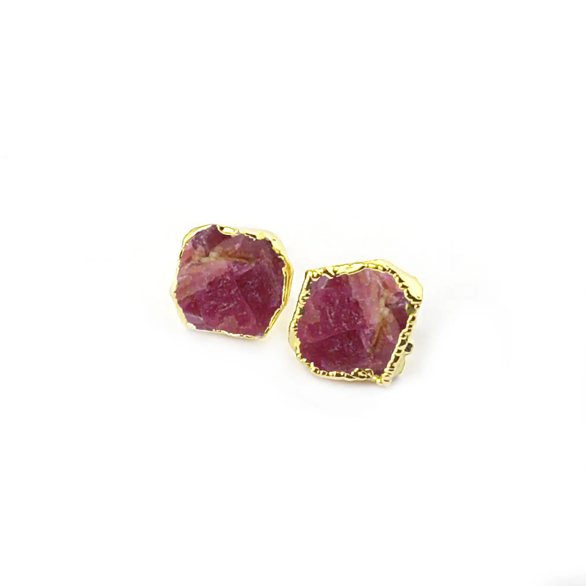 Raw Crystal Ruby Birthstone Stud Earrings, Fancy Shape Raw Herkimer Crystal Jewelry S-38