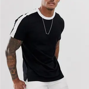 Новейший дизайн 2021, дешевые мужские черные футболки премиум качества с белой полосой сбоку