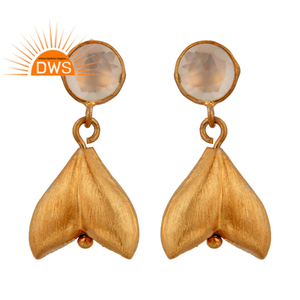 White Chalcedony Earrings Jewelry Wholesale Brushed Satin Finish 925 Silver Gold Plated Designer Drop Earrings - Product Image 1