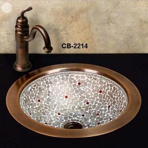 Évier portable en cuivre, mosaïque de verre, intérieur, lavabo - Product Image 1
