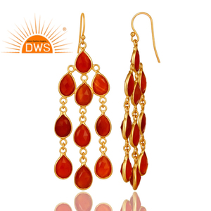 Designer indien plaqué or argent rouge Onyx pierre précieuse lustre goutte boucle d'oreille pour les femmes cadeau pour sa collection délicate - Product Image 3