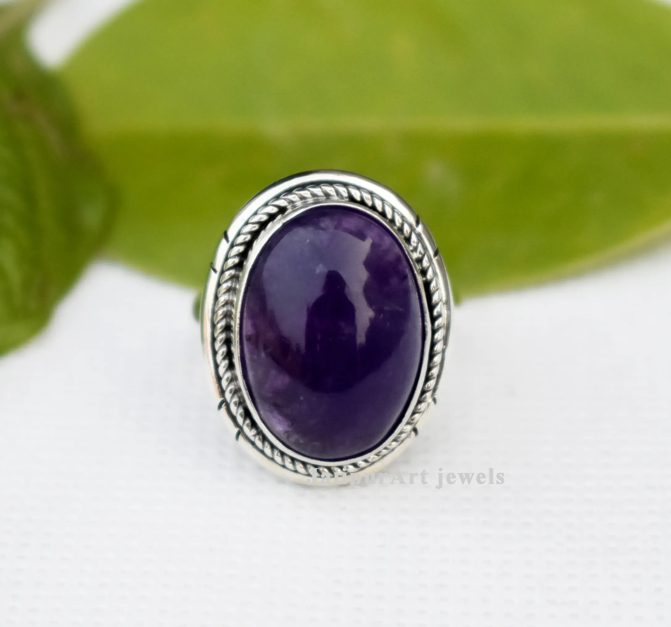 purple amethyst gemstone bezel setting 925 sterling silver handmade ring