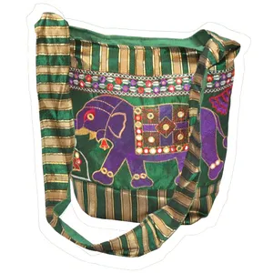 华丽设计轻巧大象印花棉质斜挎包，波西米亚休闲日常使用单肩市场包