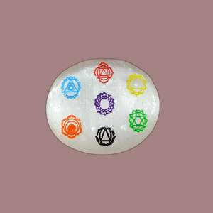 High Quality Carved <b>Selenite</b> Chakra Symbol <b>Charging</b> <b>Plate</b> Reiki Agate Gemstone Massage PalmStone Crystals for Feng Shui Love - Product Image 2