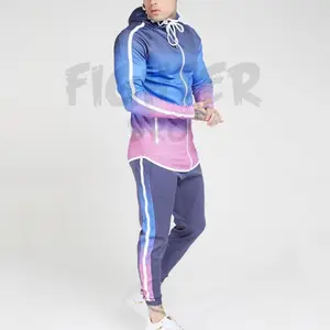 Sublimation Men Sweat suit Navy Blue And White Jogging Suits Long Zipper Running Wear Custom Tracksuit