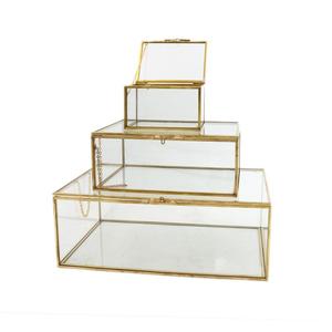 Glass Jewelry Box with Gold <b>Frame</b> Stackable Storage Organizer for Necklaces and Accessories - Product Image 1